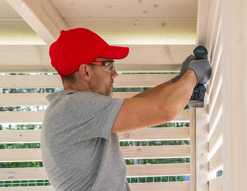 Garage door installation work inside a home